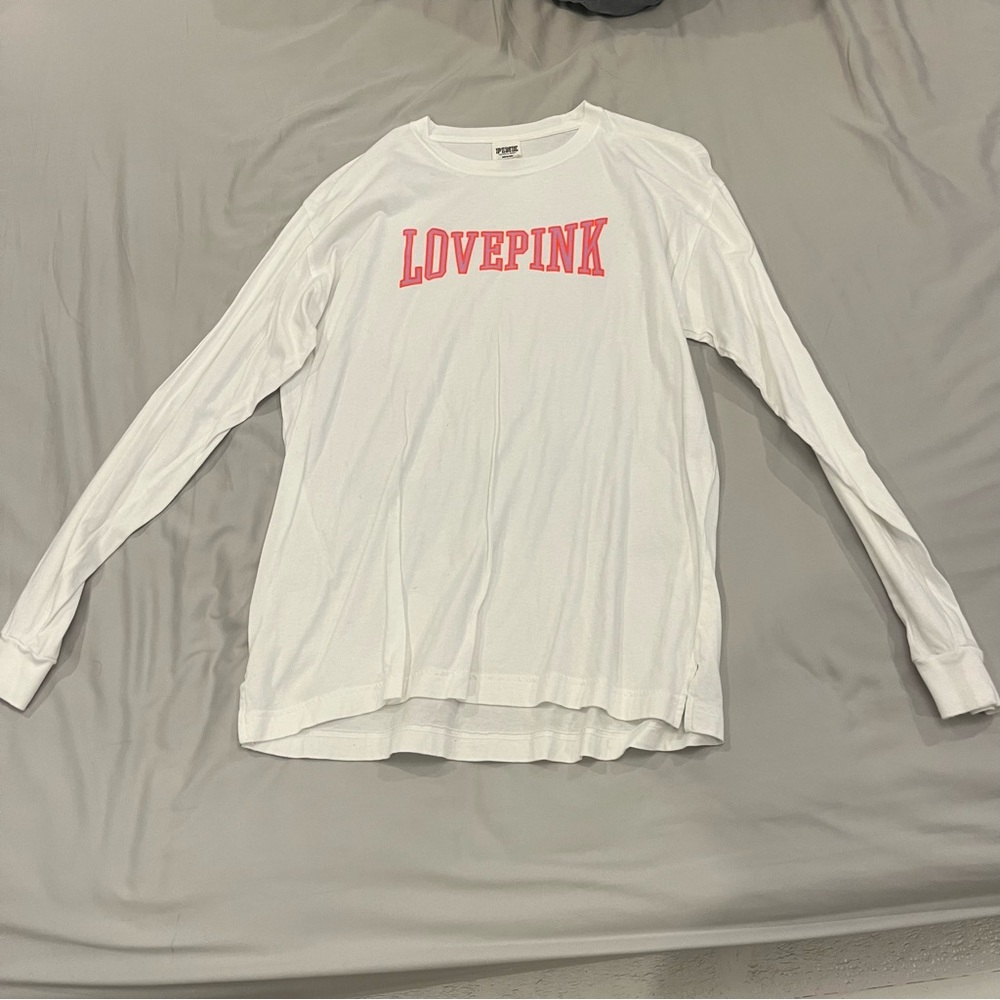 PINK- Vintage Puff Letter Long Sleeve TShirt;Size Medium white, pink, and orange